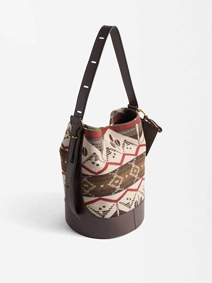 Yün ve Deri Detaylı Omuz Çantası