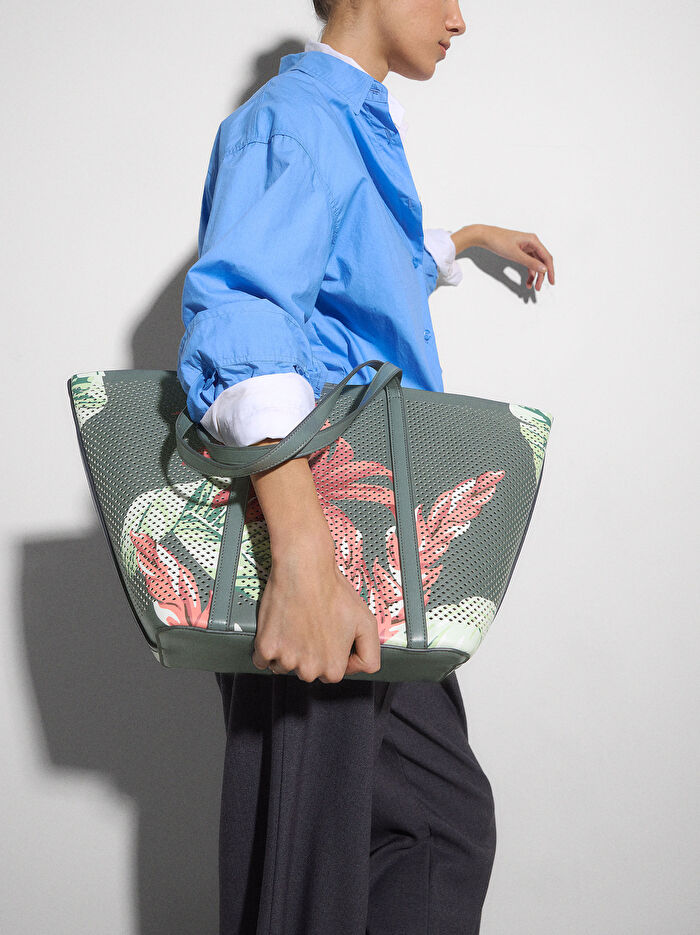 Çiçek Desenli Shopper Çanta