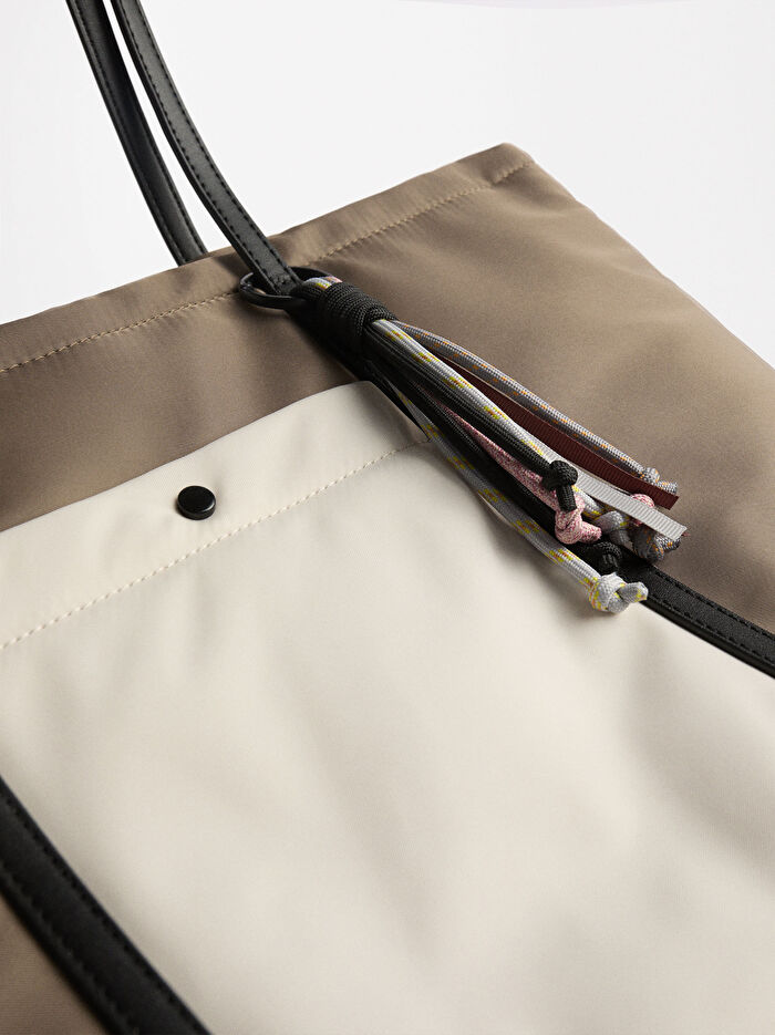 Teknik Kumaş İç Cepli Shopper Çanta
