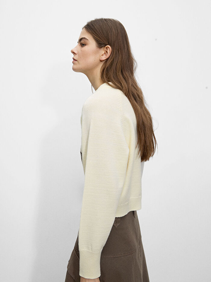 ONLINE ÖZEL - Kiraz Desenli Jakarlı Triko Kazak