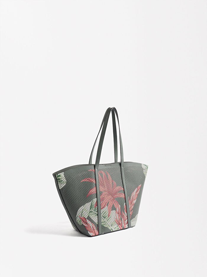 Çiçek Desenli Shopper Çanta