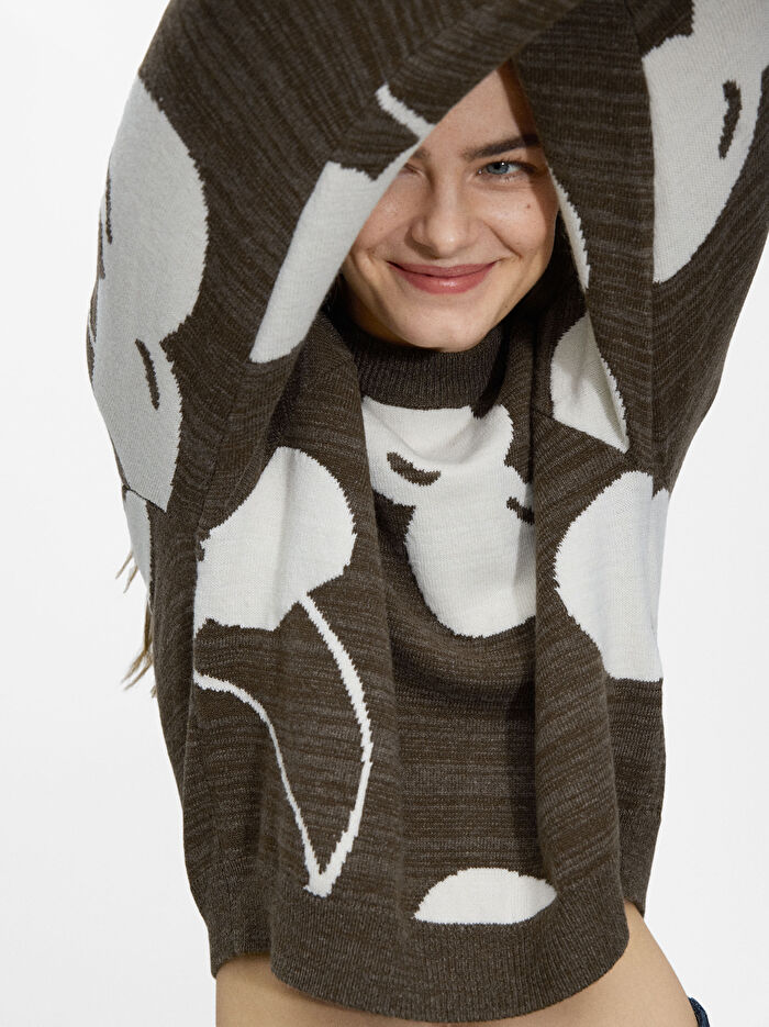 ONLINE ÖZEL - Kiraz Desenli Jakarlı Triko Kazak