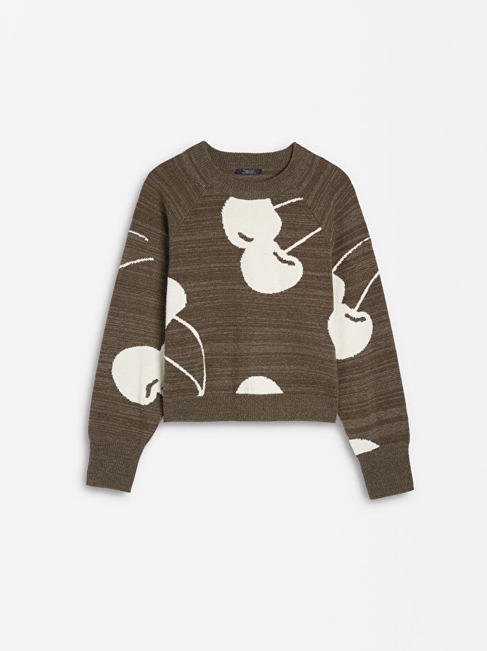 ONLINE ÖZEL - Kiraz Desenli Jakarlı Triko Kazak