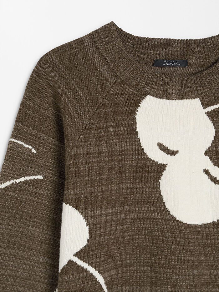 ONLINE ÖZEL - Kiraz Desenli Jakarlı Triko Kazak