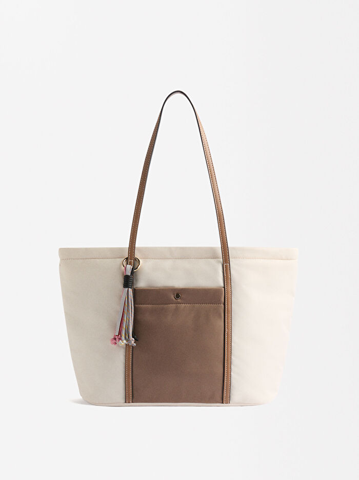 Teknik Kumaş  İç Cepli Shopper Çantası