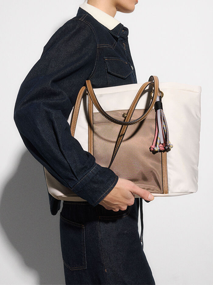 Teknik Kumaş  İç Cepli Shopper Çantası