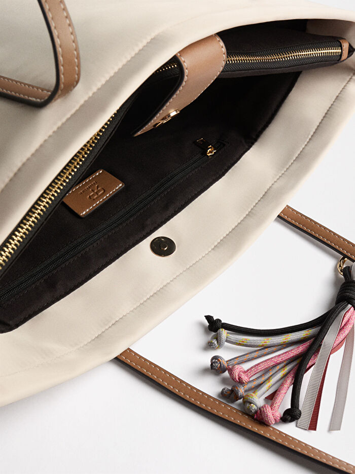 Teknik Kumaş  İç Cepli Shopper Çantası