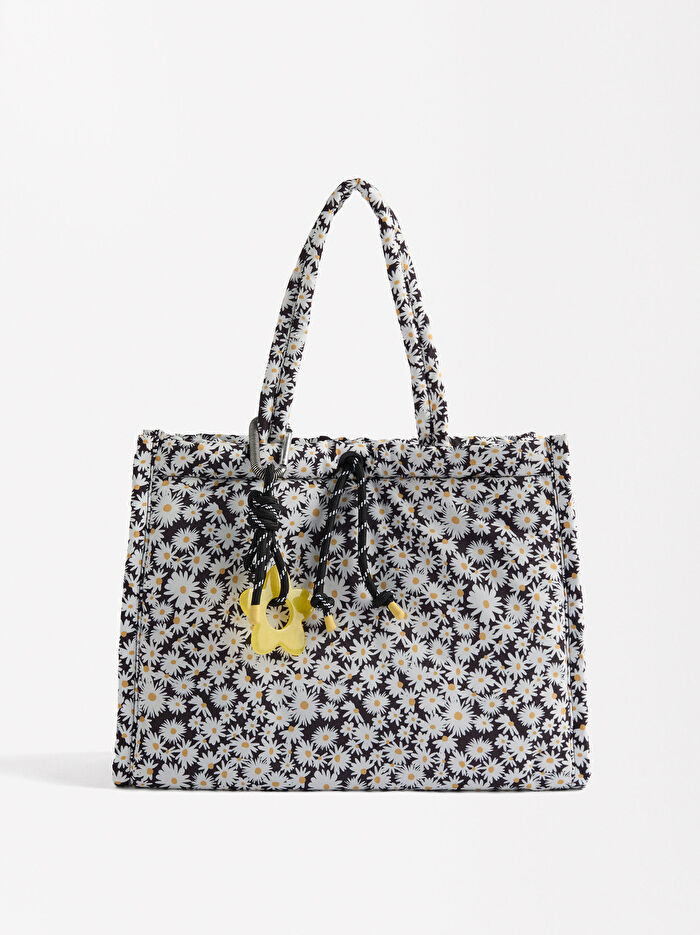 ONLINE ÖZEL - Papatya Desenli Teknik Kumaş Shopper Çanta