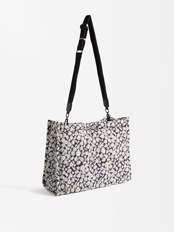 ONLINE ÖZEL - Papatya Desenli Teknik Kumaş Shopper Çanta