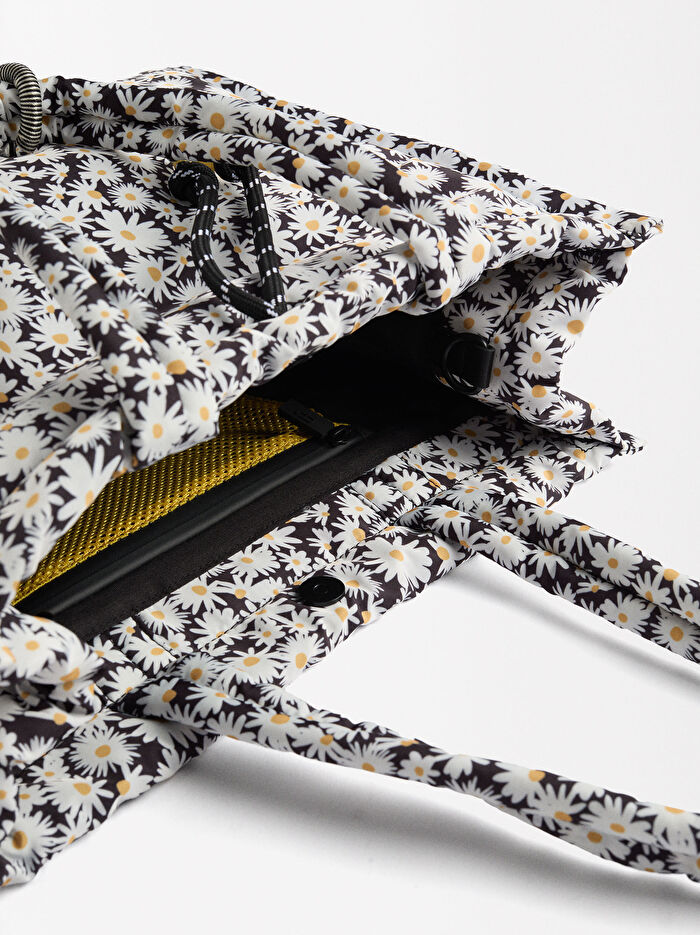 ONLINE ÖZEL - Papatya Desenli Teknik Kumaş Shopper Çanta