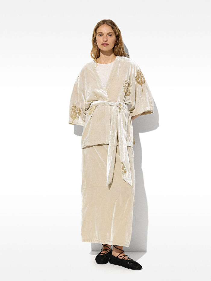 Desenli Kadife Kimono