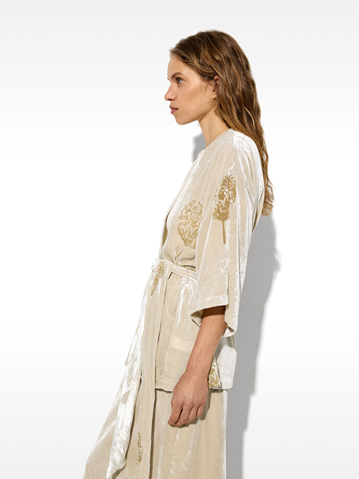 Desenli Kadife Kimono