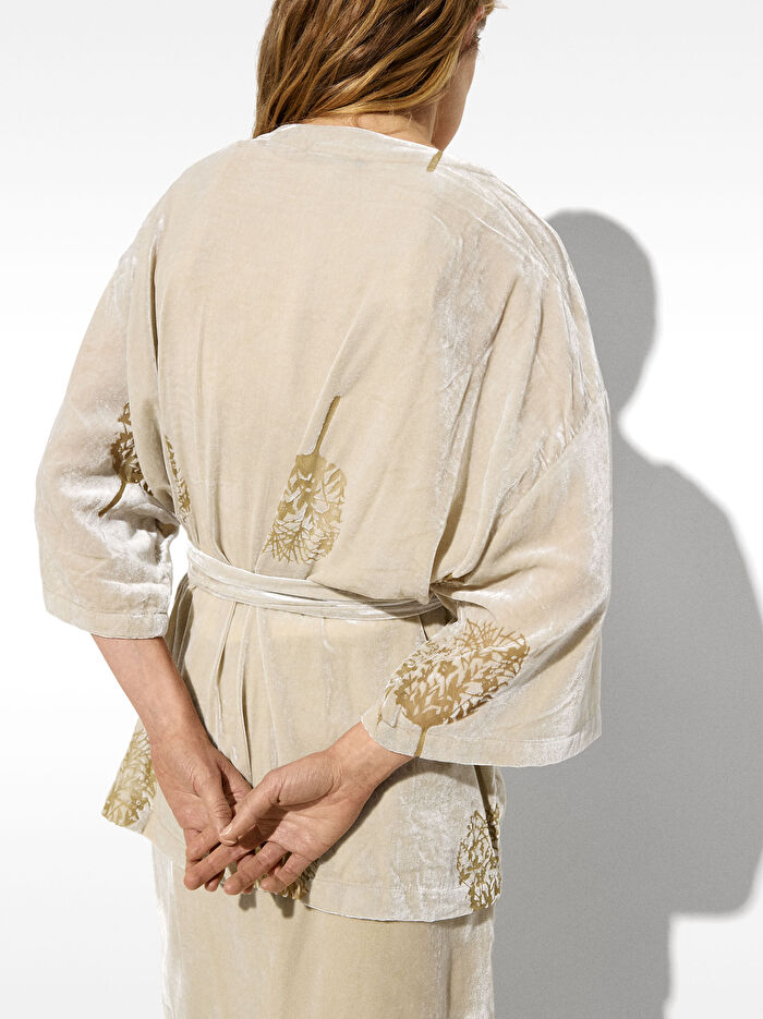 Desenli Kadife Kimono