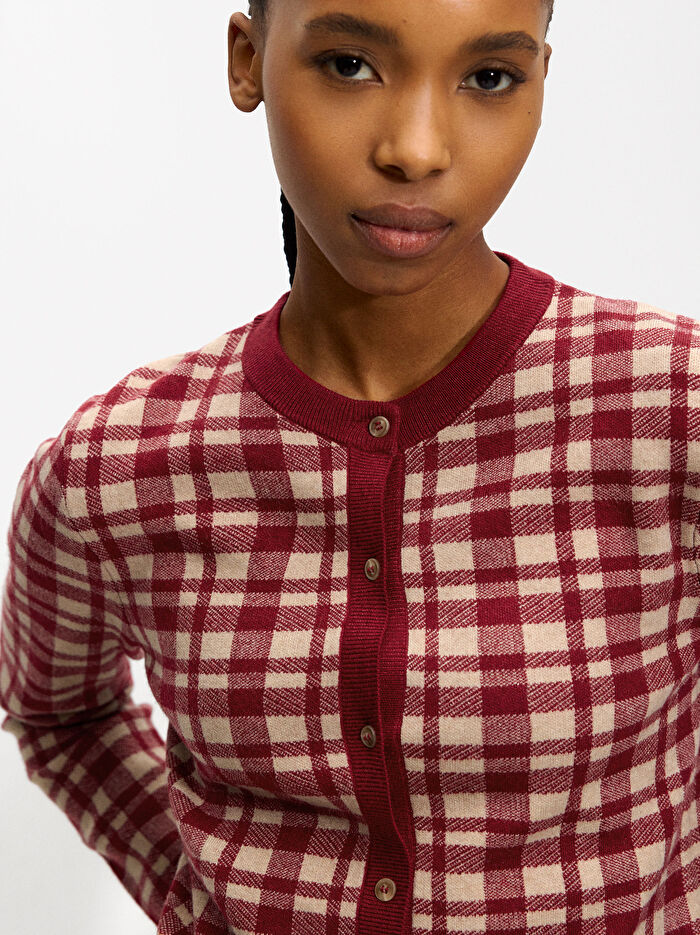 ONLINE ÖZEL - Jakarlı Kareli Örme Hırka