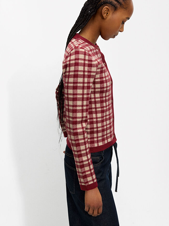 ONLINE ÖZEL - Jakarlı Kareli Örme Hırka