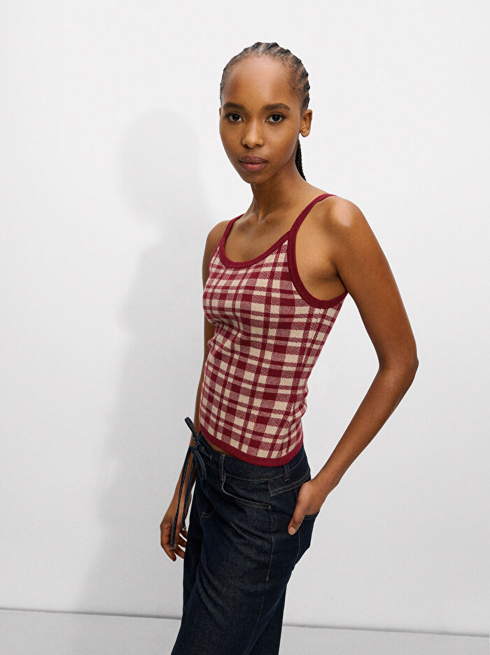 ONLINE ÖZEL - Jakarlı Kareli Örme Üst