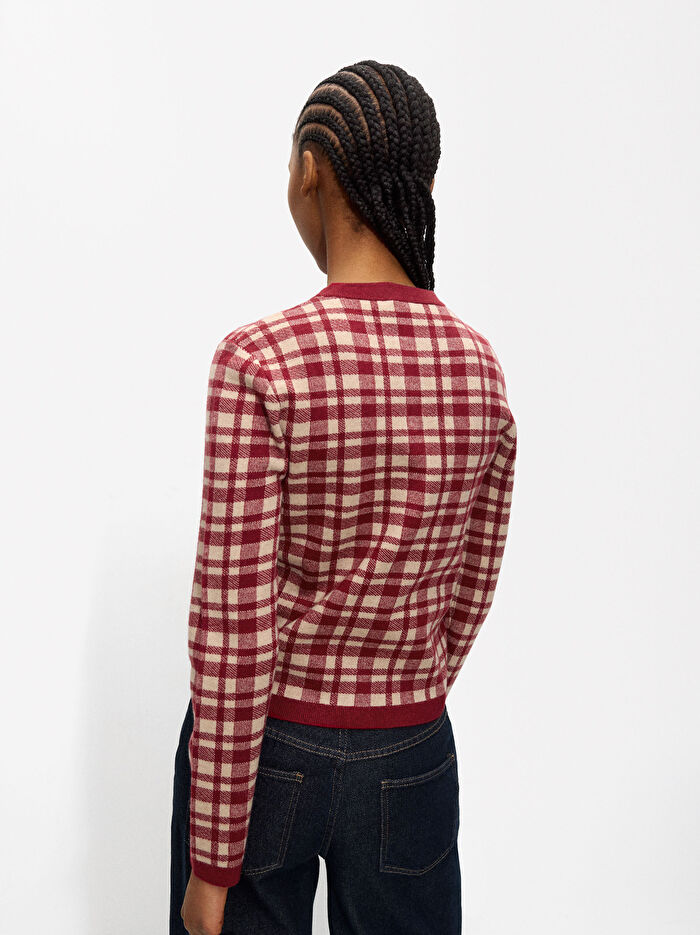 ONLINE ÖZEL - Jakarlı Kareli Örme Hırka