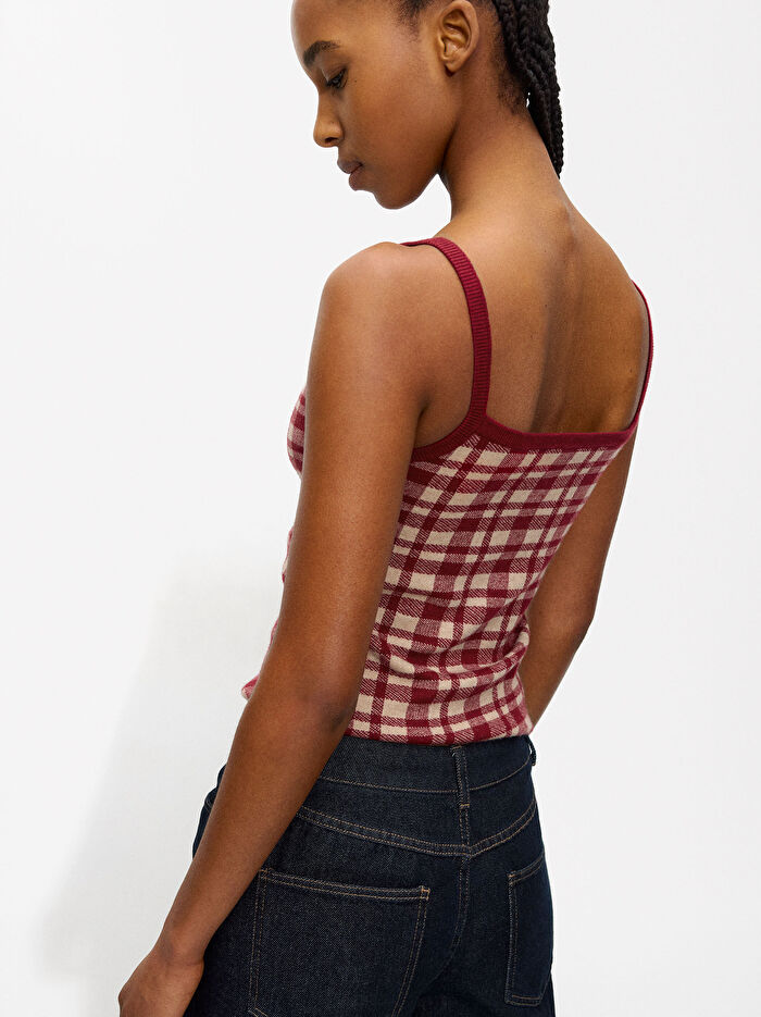 ONLINE ÖZEL - Jakarlı Kareli Örme Üst