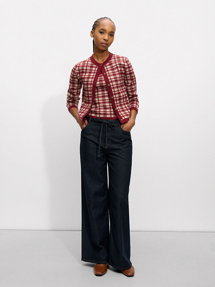 ONLINE ÖZEL - Jakarlı Kareli Örme Hırka