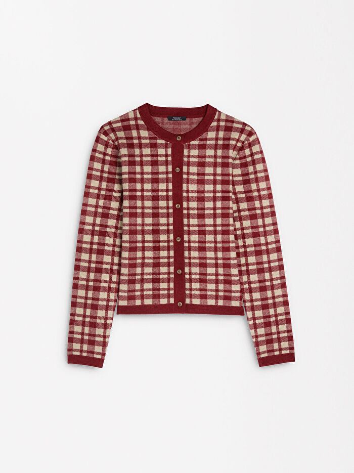 ONLINE ÖZEL - Jakarlı Kareli Örme Hırka