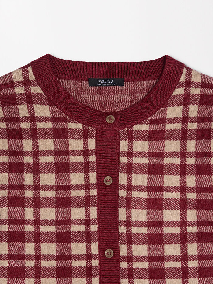 ONLINE ÖZEL - Jakarlı Kareli Örme Hırka