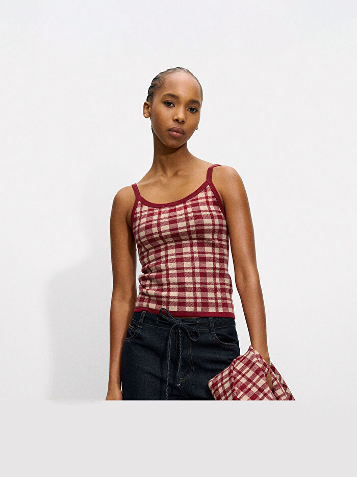 ONLINE ÖZEL - Jakarlı Kareli Örme Üst