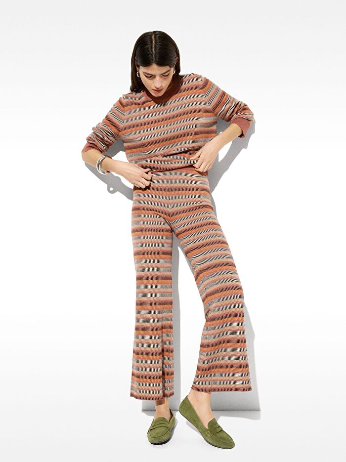 Çizgili Jakarlı Triko Pantolon