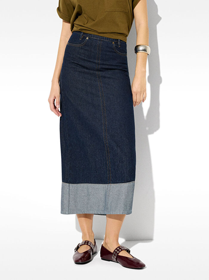 ONLINE ÖZEL - Denim Midi Etek