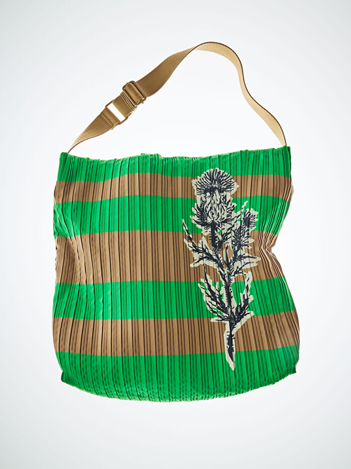 Çizgili Teknik Kumaş Omuz Çantası