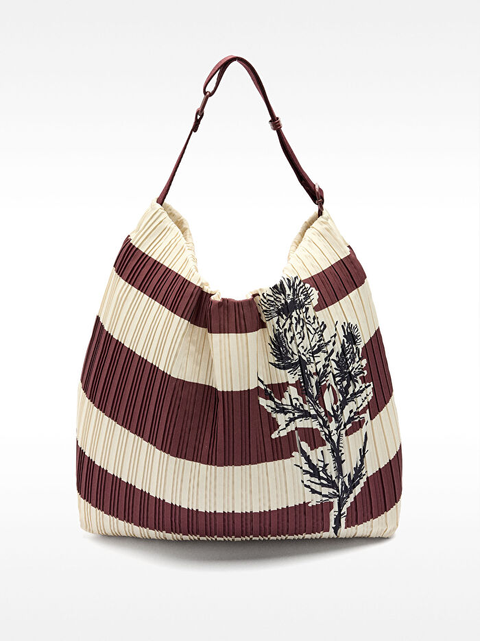 Çizgili Teknik Kumaş Omuz Çantası