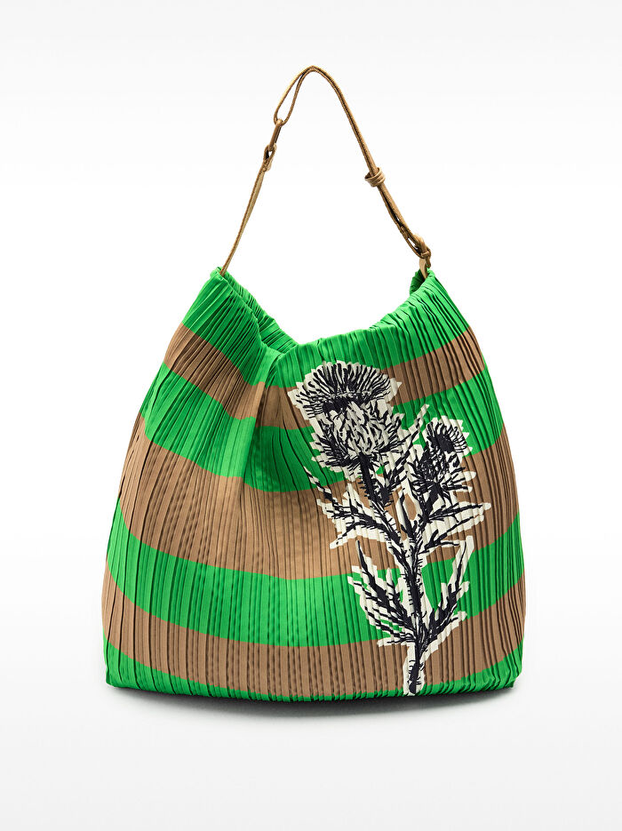 Çizgili Teknik Kumaş Omuz Çantası