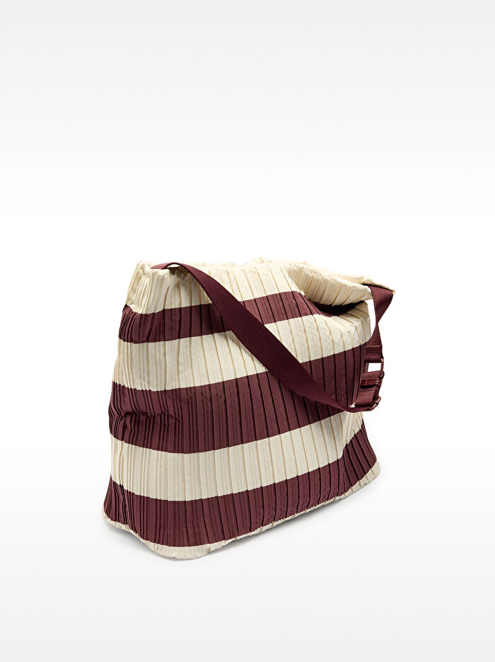 Çizgili Teknik Kumaş Omuz Çantası