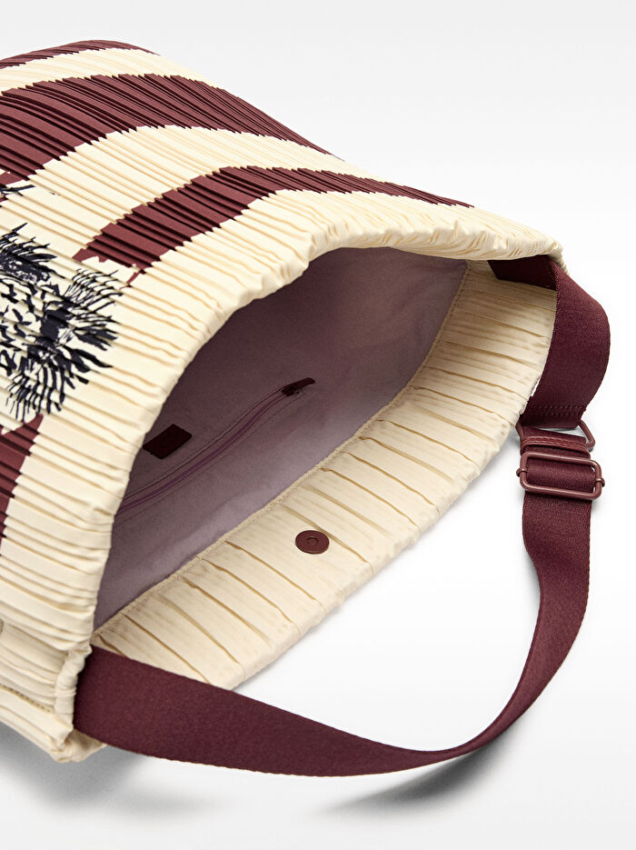 Çizgili Teknik Kumaş Omuz Çantası