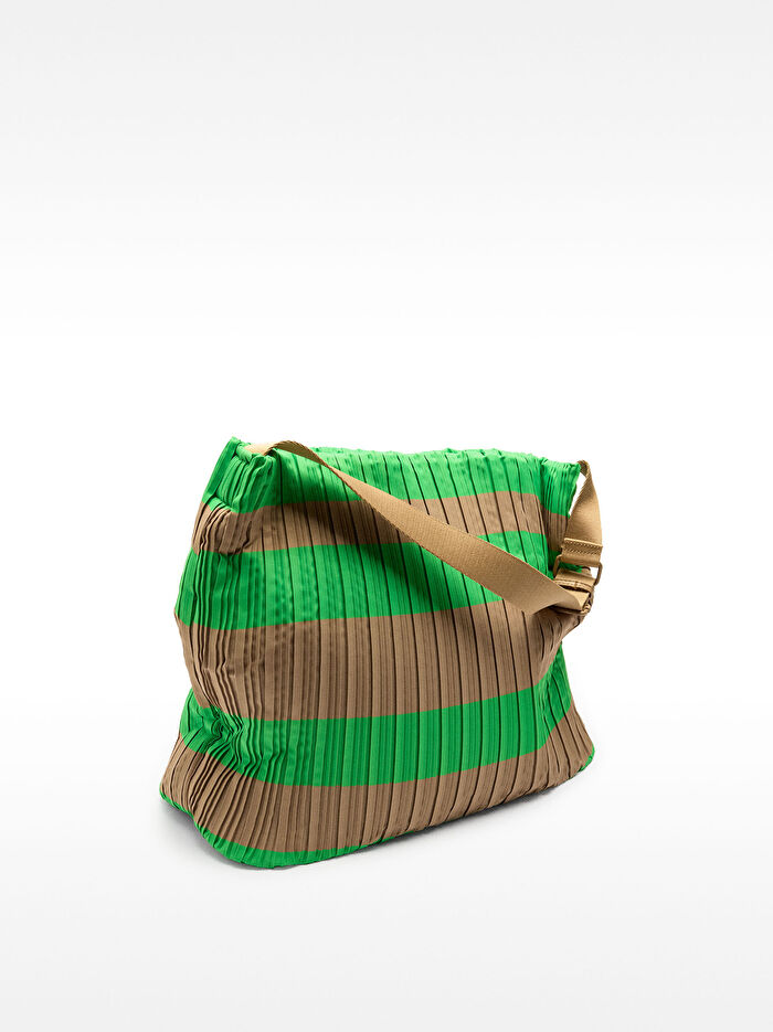 Çizgili Teknik Kumaş Omuz Çantası