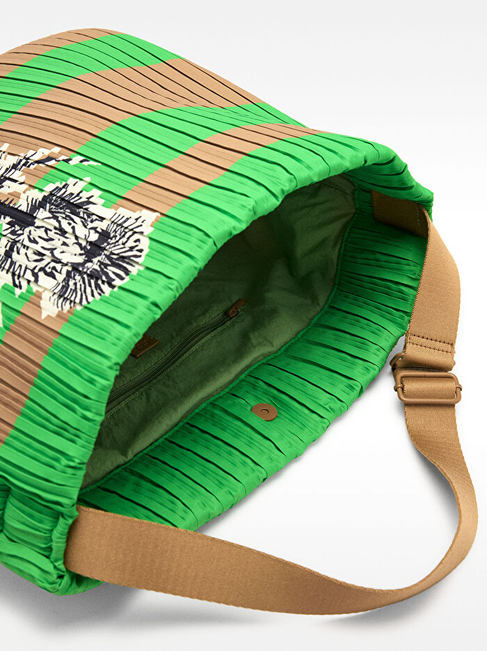 Çizgili Teknik Kumaş Omuz Çantası