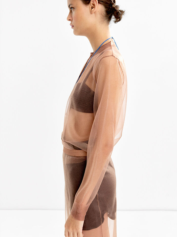 ONLINE ÖZEL - Yarı Transparan Örme Hırka