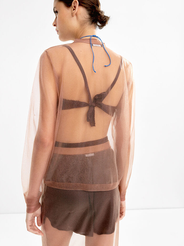 ONLINE ÖZEL - Yarı Transparan Örme Hırka