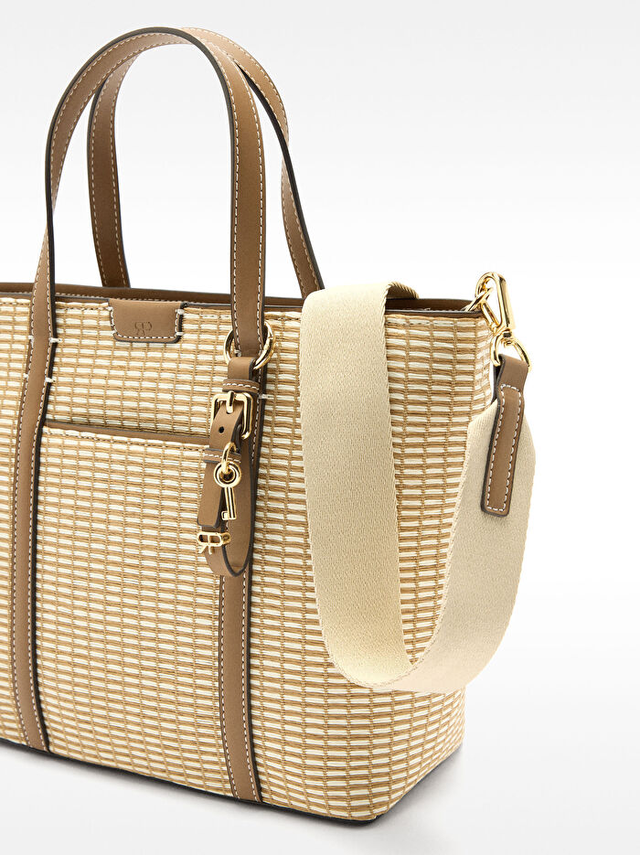 Çizgili Hasır Tote Çanta