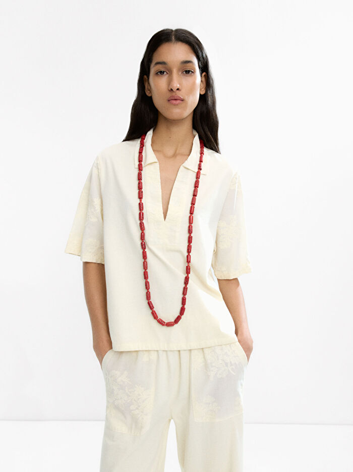 %100 Pamuk Nakışlı T-Shirt