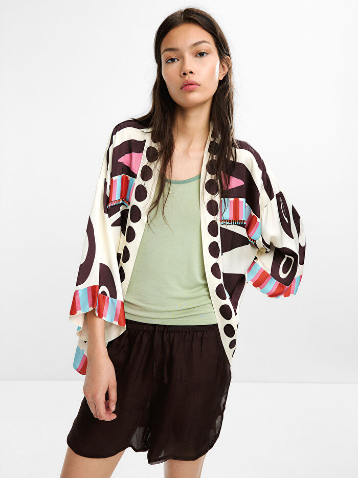 Geometrik Desenli Kimono