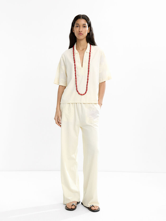 %100 Pamuk Nakışlı T-Shirt