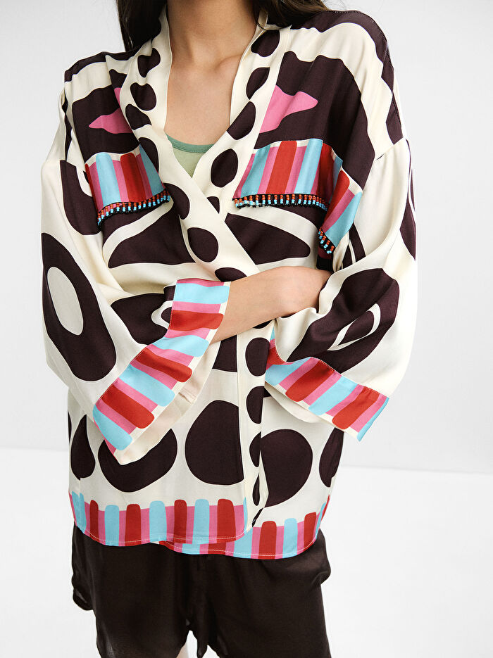 Geometrik Desenli Kimono