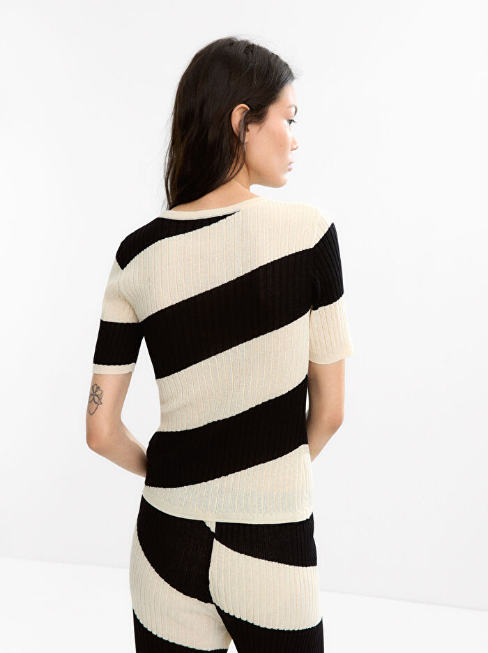 Çizgili Örme Sweatshirt