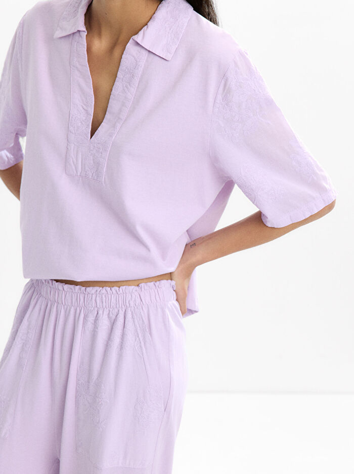 %100 Pamuk Nakışlı T-Shirt