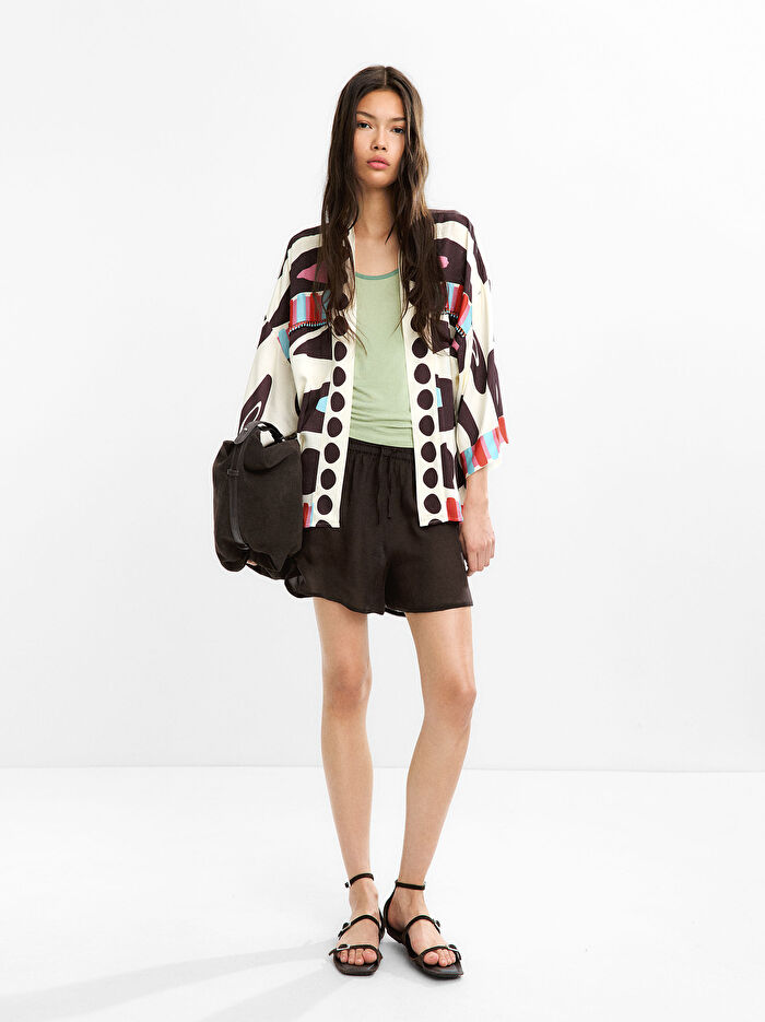 Geometrik Desenli Kimono