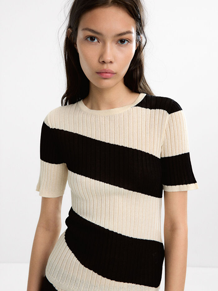 Çizgili Örme Sweatshirt