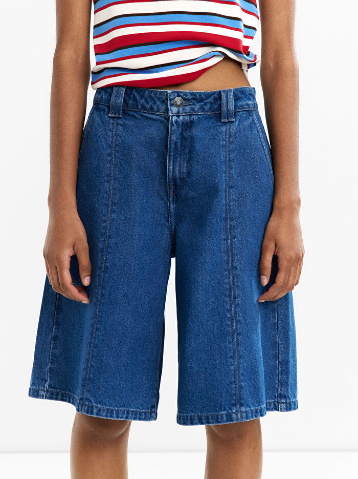 %100 Pamuklu Denim Bermuda Şort