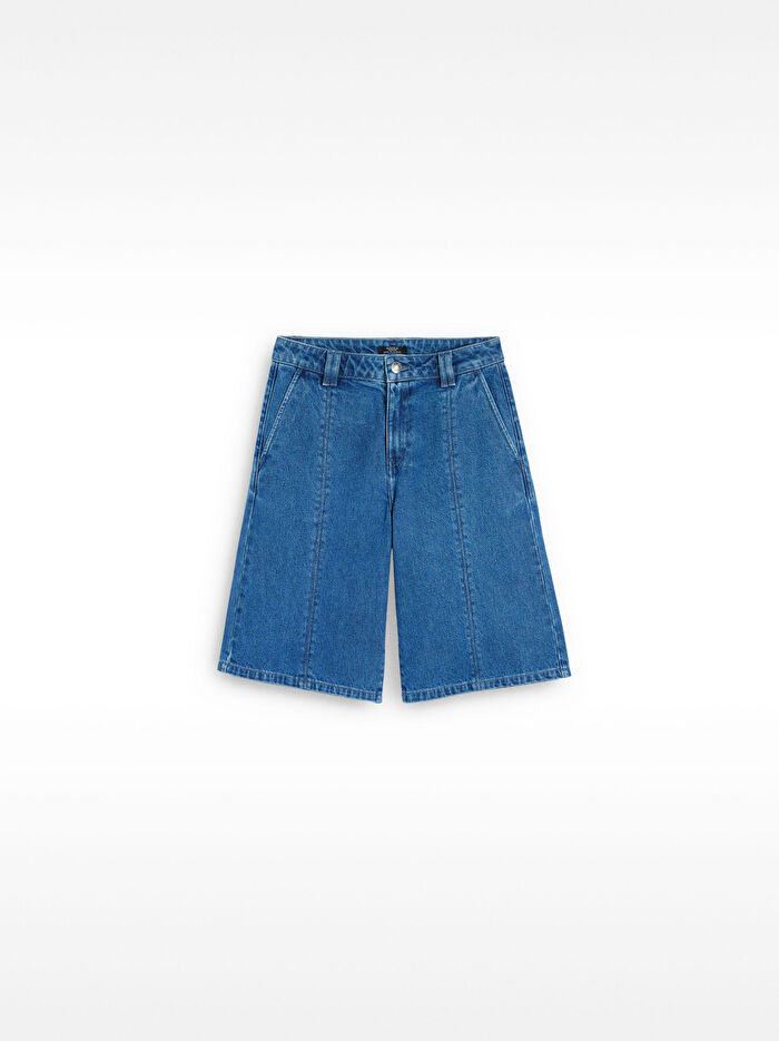 %100 Pamuklu Denim Bermuda Şort