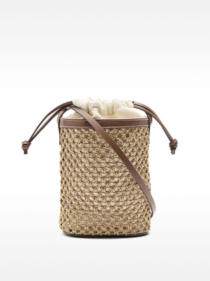 Hasır Efektli Bucket Çanta