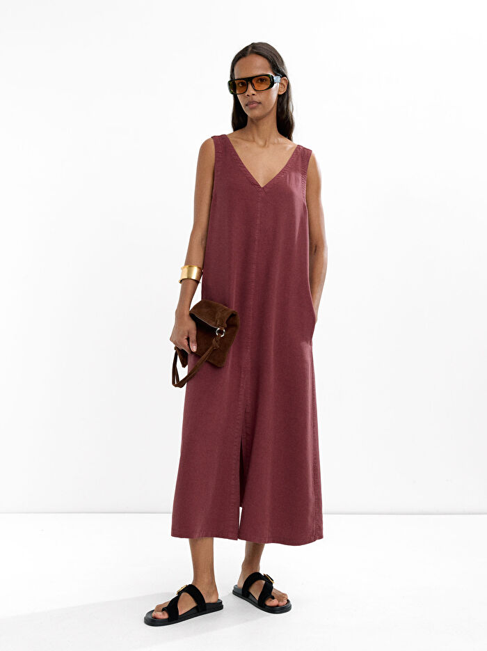 %100 Liyosel Midi Elbise